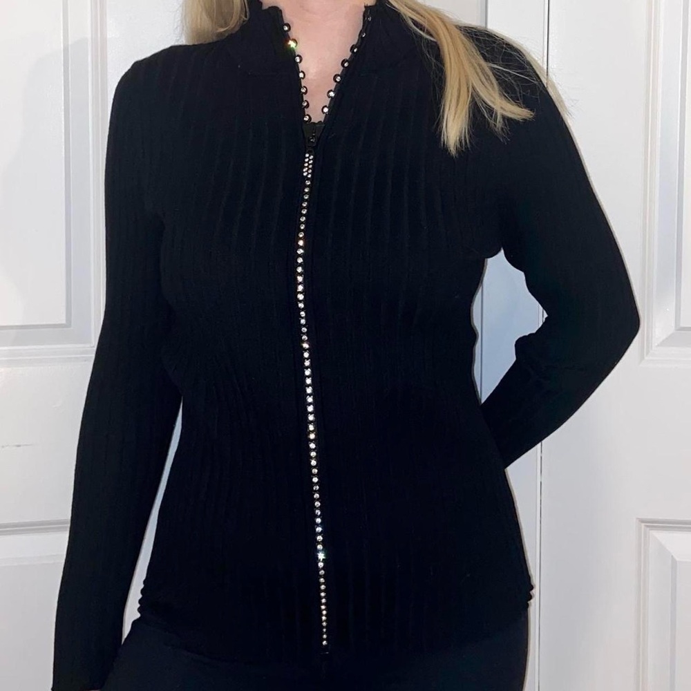 Belldini Black Ribbed Sweater with Rhinestone Accents